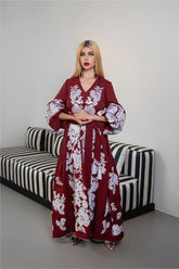 Embroidered Maxi Dress with Ruffled Sleeves – BORDEAUX